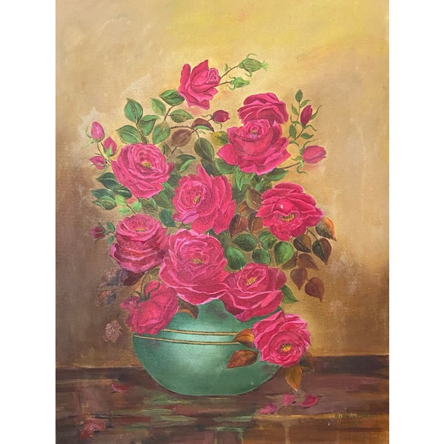Vintage Still Life of a Pink Floral Arrangement Painting For Sale