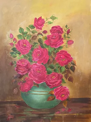 Vintage Still Life of a Pink Floral Arrangement Painting