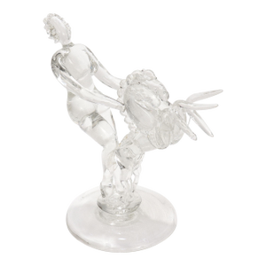 Barovier Seguso & Ferro Italian Art Glass Figurine - Woman With 2 Rearing Horses