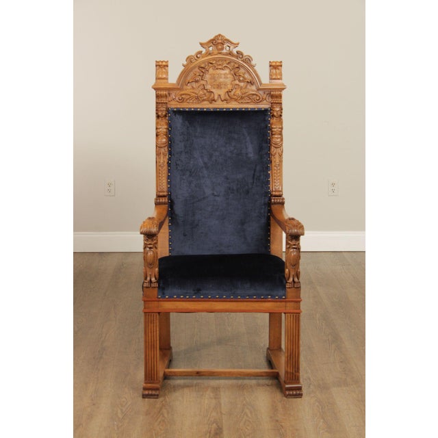 Antique Carved Walnut Renaissance Revival Style Throne Armchair For Sale - Image 12 of 18