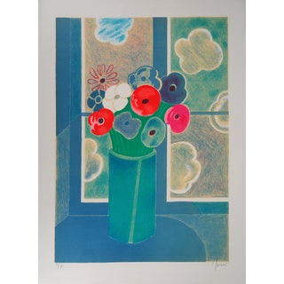 Albert Zavaro, Le bouquet à la fenêtre, Lithograph For Sale