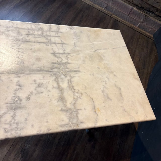 Gray Antique French Carrera Marble Top Cafe or Bistro Table With Cast Iron Base For Sale - Image 8 of 10