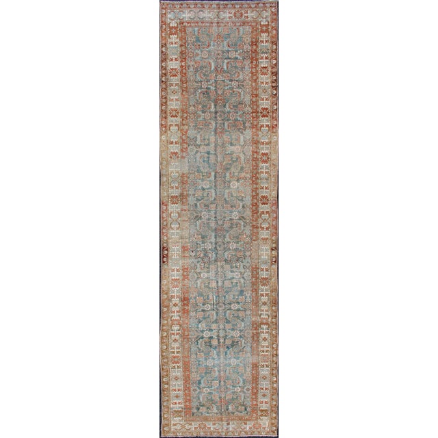 Antique Hand Knotted Persian Hamedan Runner With Sub-Geometric Design Earth Tones With Red For Sale - Image 13 of 13