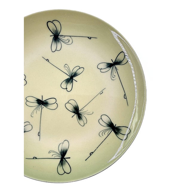 Bat Trang Vietnamese Ceramic Dessert/Salad Plates With Hand Painted Dragonflies and Celadon Green Hues - Set of 4 For Sale In New York - Image 6 of 9