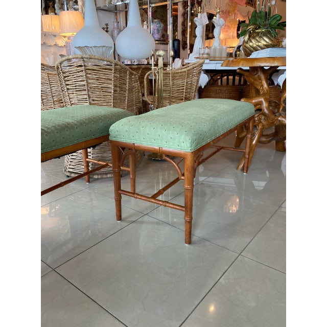 Vintage Fret Faux Bamboo Wood End of Bed Bench For Sale - Image 12 of 13