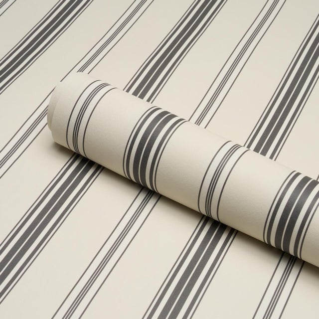 Schumacher Schumacher Coco Stripe Wallcovering In Graphite For Sale - Image 4 of 6