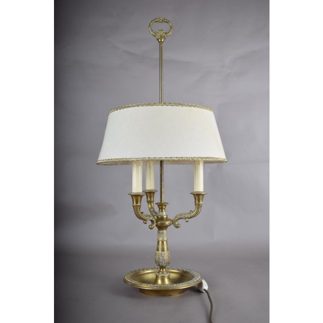 19th Century French Brass Three-Light Bouillotte Lamp with Fabric Shade For Sale - Image 13 of 13