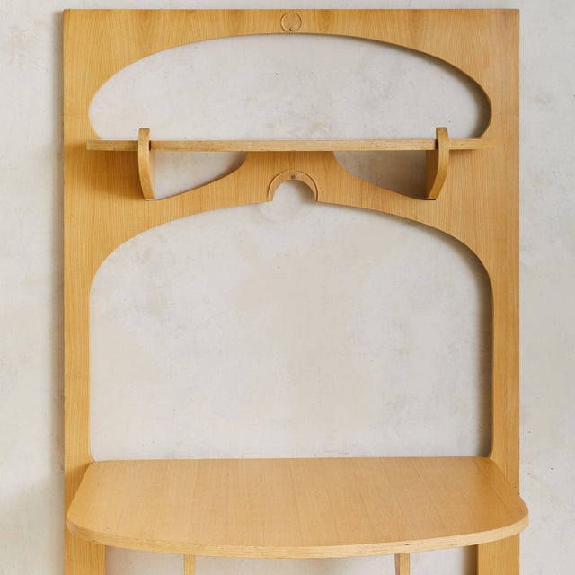Mid-Century Modern Italian Birch Wall-Mounted Folding Table with Shelves by Anonima Design, 1970 For Sale - Image 3 of 11