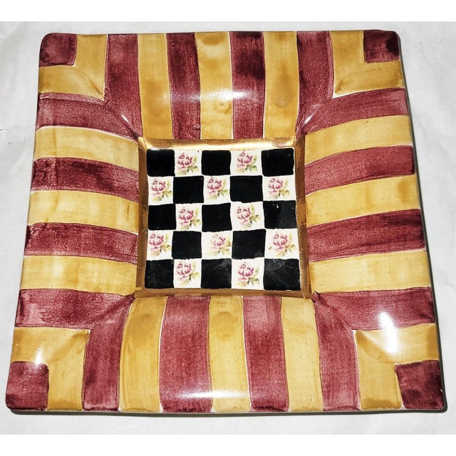 Here's a fun early MacKenzie Childs ceramic square serving bowl for nuts, candy or anything imaginable. It has that...