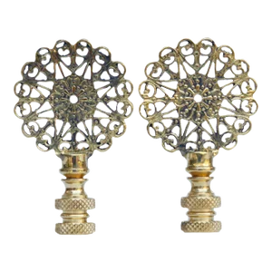 Lacy Brass Lamp Finials - a Pair
