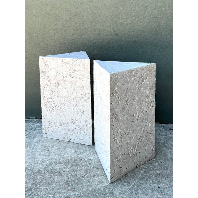 Vintage Plaster Faux Coral Geometric Table Pedestals - Pair For Sale - Image 4 of 14