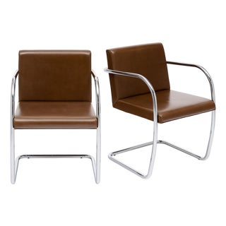 Pair of Mid-Century Modern Chrome and Cognac Leather Cantilever Armchairs For Sale