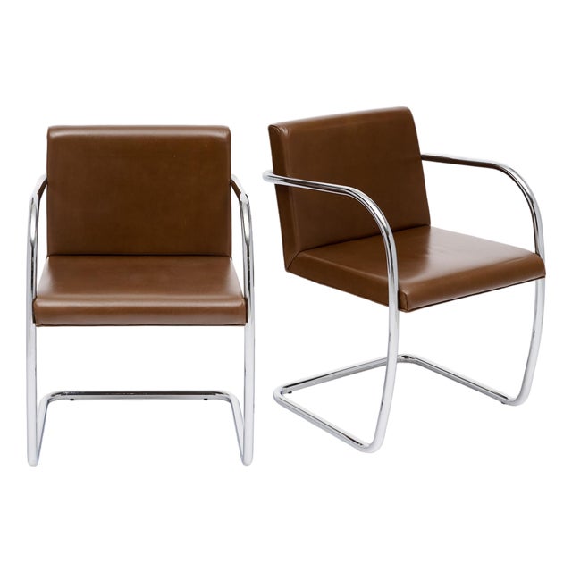 Pair of Mid-Century Modern Chrome and Cognac Leather Cantilever Armchairs For Sale