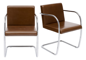 Pair of Mid-Century Modern Chrome and Cognac Leather Cantilever Armchairs