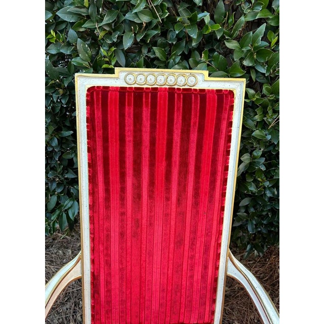 Wood Mid 20th Century Florentine French Style High Back Whitewash Gold Accent Chairs, a Pair For Sale - Image 7 of 10