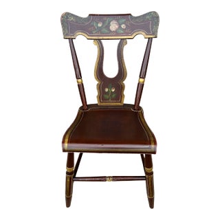 Paint Decorated Pennsylvania Plank Seat Farmhouse Side Chair, Circa 1850’s For Sale