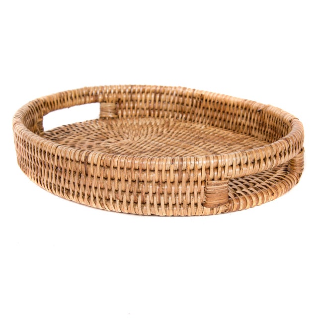 Boho Chic Artifacts Rattan Oval Tray For Sale - Image 3 of 4