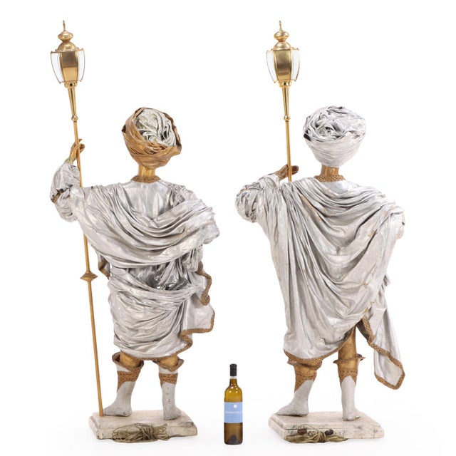 Traditional Late 20th Century. Theatrical Papier-Mâché Figural Lamp Bearers, Continental - a Pair For Sale - Image 3 of 10