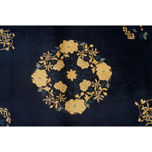 Chinese Antique Chinese Peking Rug Hand Knotted Wool Oriental Blue Floral Deco 1920s For Sale - Image 3 of 10
