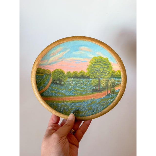 Vintage Original Concave Bluebonnet Painting in Primitive Style Bowl For Sale - Image 4 of 8