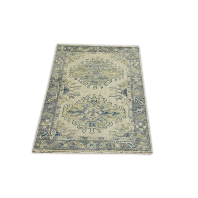 Early 21st Century Green & Blue Geometric Design Handwoven Wool Turkish Oushak Rug 2'1" X 3' For Sale - Image 4 of 6