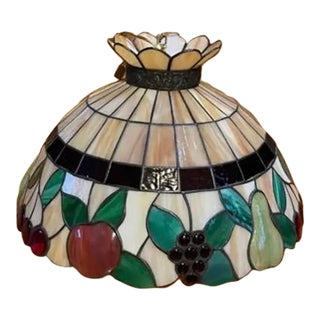 Mid 20th Century Modern Tiffany Style Stained Glass Pendant Light Fixture For Sale