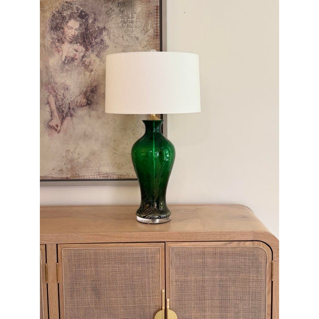 Emerald Emerald Green Vintage Murano Lamps With Iridescent Glass Swirl Effect For Sale - Image 8 of 12