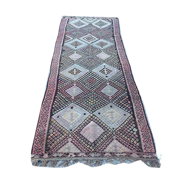 Vintage Turkish Shabby Wool Kilim Rug For Sale