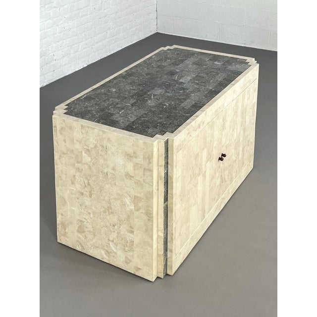 Beige Vintage Sideboard in Stone and Brass Marquetry, 1980s For Sale - Image 8 of 12