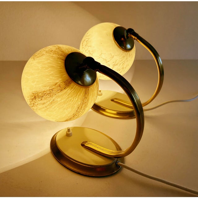 Art Deco Table Lamps in Brass and Glass, Set of 2 For Sale - Image 13 of 16