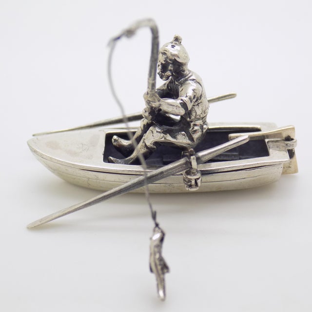 Vintage Italian Sterling Silver 925 Fisherman with Boat Figurine by Medusa-Oro, 1980s For Sale - Image 3 of 14