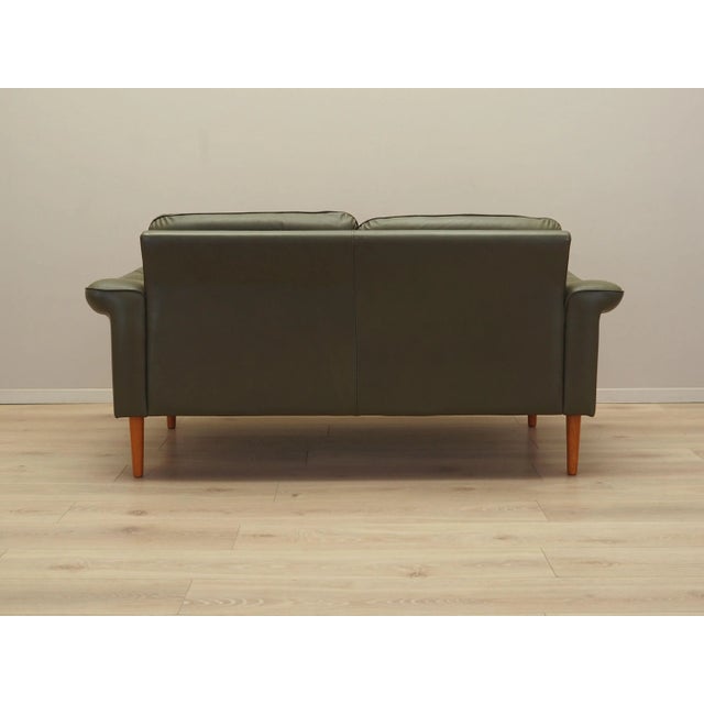 Wood Vintage Danish Green Leather Sofa, 1970s For Sale - Image 7 of 18