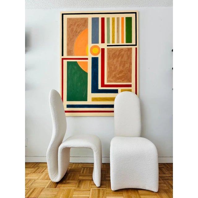 Jan Ekselius Attributed 1970's Pair of Side Chairs Newly Upholstered in White Tweed For Sale - Image 4 of 7