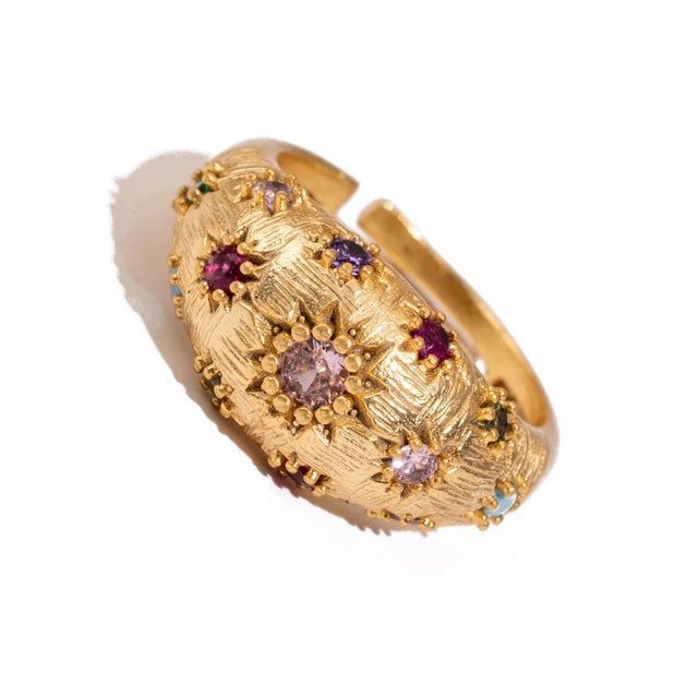 Golden Sunburst Multi Gemstone Adjustable Ring, Size 4 For Sale In Miami - Image 6 of 9