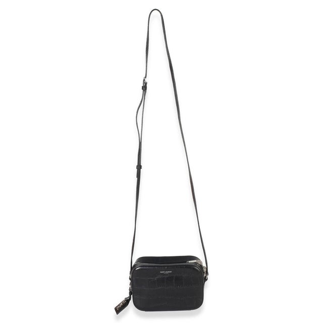Black Black Crocodile Embossed Calfskin Mini Camera Bag For Sale - Image 8 of 9
