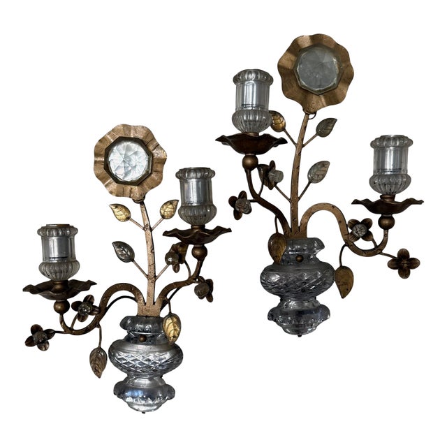 Large Maison Baguès Gilt Bronze and Crystal Wall Sconces (1870-1880) - a Pair For Sale