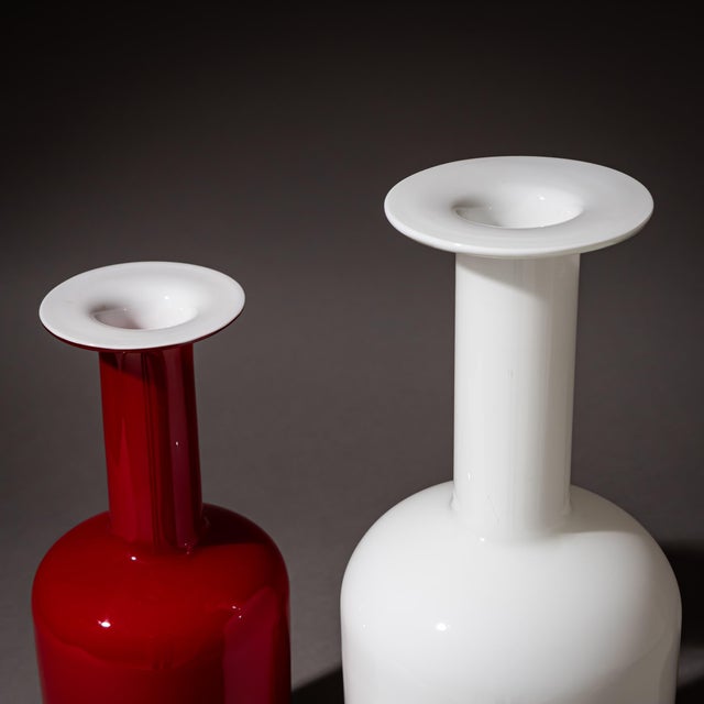 Red Red and White Glass Vases by Otto Brauer for Holmegaard, Denmark, 1960s, Set of 2 For Sale - Image 8 of 13