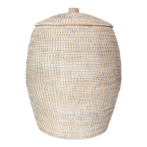 Artifacts Saboga Home Rattan Beehive Laundry Hamper with Liner in White Wash