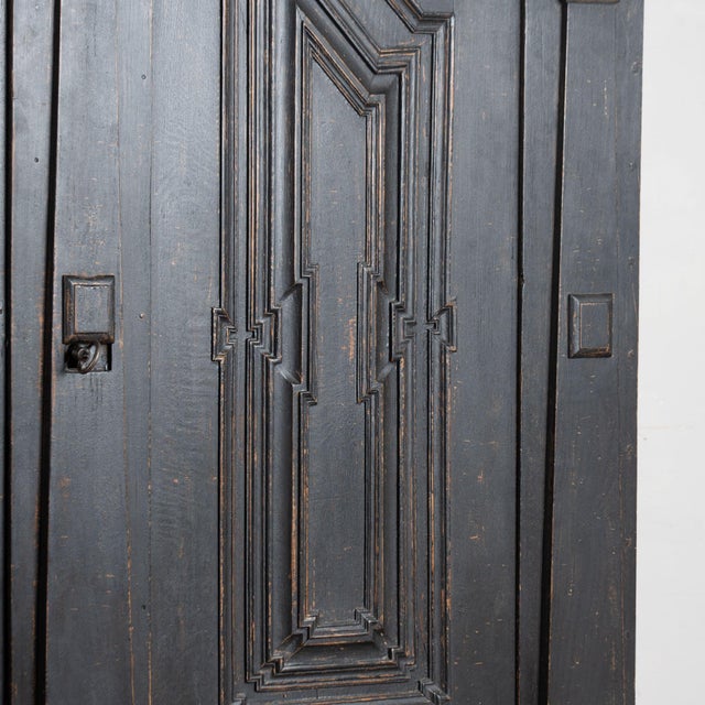 19th Century Danish Baroque Oak Large Black Painted Armoire For Sale - Image 12 of 18