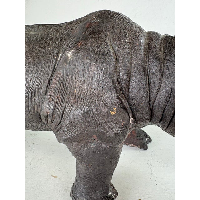 African Mid-Century Vintage Large Bronze Rhino Sculpture For Sale - Image 3 of 11