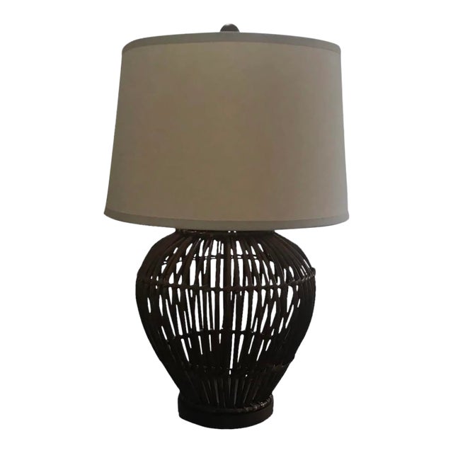 Ralph Lauren Large Rattan Lamp With Shade For Sale