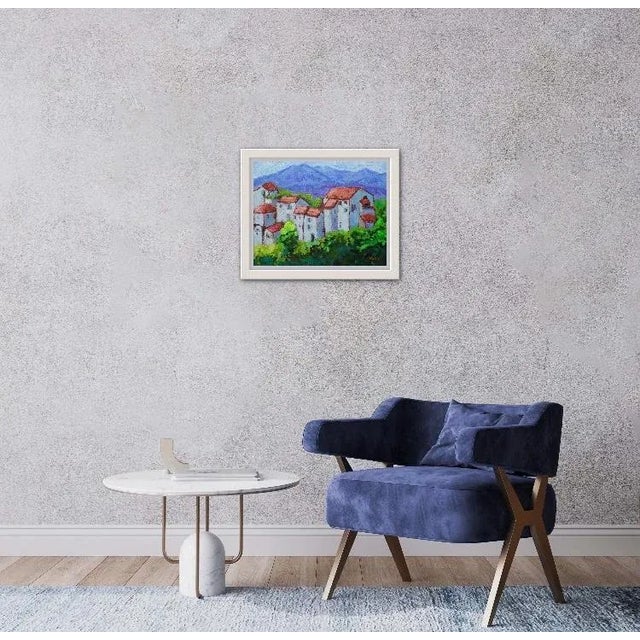 Textile Italian Villa Red Roofs Impressionist Oil Landscape For Sale - Image 7 of 8