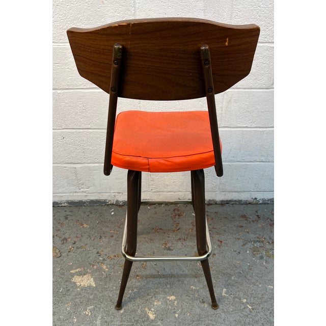 Orange Mid-Century Modern Swivel Bar Stools Circa 1960's For Sale - Image 8 of 14