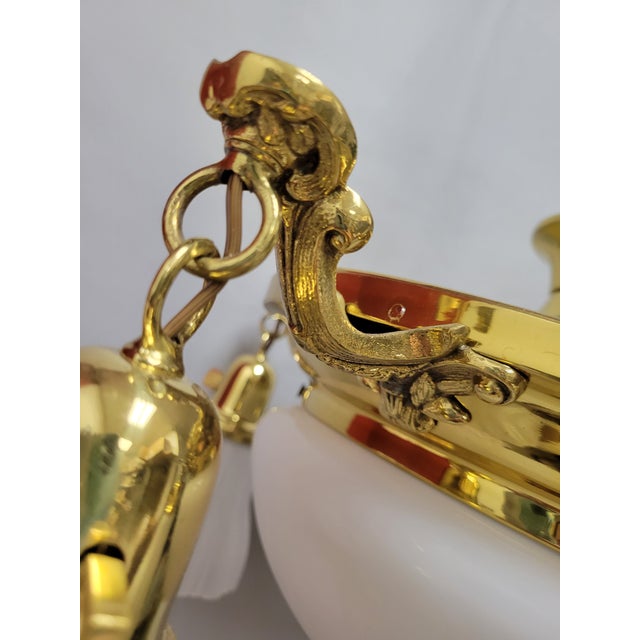 1920s Vintage Classic Revival Brass Pan Fixture With Glass Shades For Sale - Image 5 of 12