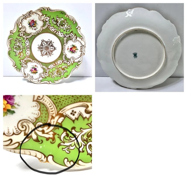 1900 - 1909 Vintage Apple Green English Coalport Dinner Plates - Set of 7 For Sale - Image 5 of 11