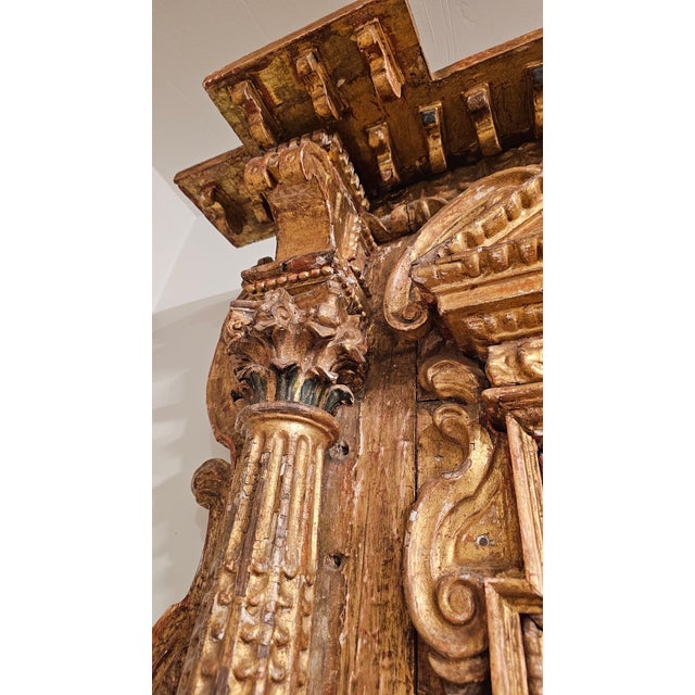 Pair of 18th Century Italian Giltwood Architectural Wall Mirrors For Sale - Image 11 of 13