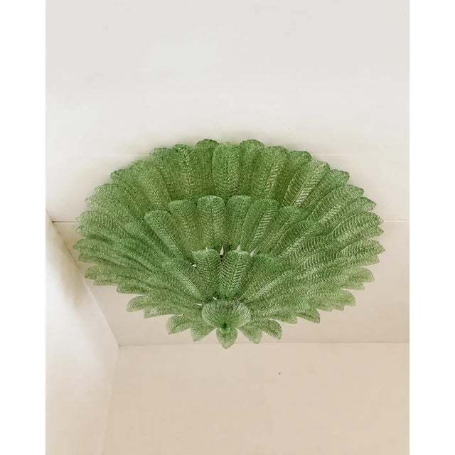 Venetian Green Leaves Graniglia Murano Glass Flush Mount by Simoeng for Simoeng For Sale - Image 4 of 6