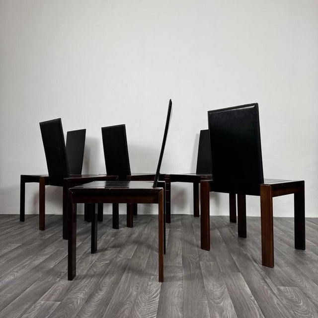 Black Mid-Century Modern Rosewood Dining Chairs in the style of Afra & Tobia Scarpa, 1970, Set of 6 For Sale - Image 8 of 15
