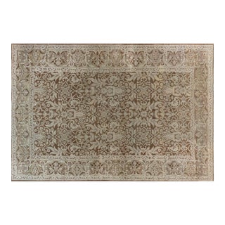 19th Century Indian Amritsar Botanic Brown Handwoven Wool Rug For Sale