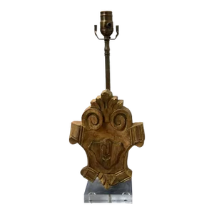 19th-C. Table Lamp W/ Italian Carved Baroque Fragment on a Lucite Base